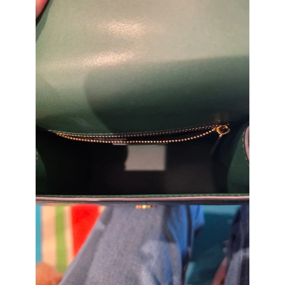 JW PEI Dark Green Croc Embossed‎ Vegan Leather Top Handle Flap Bag Gold Hardware
